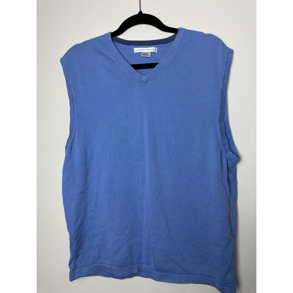 Geoffrey Beene Men's Knit Sleeveless V-Neck Cotton Sweater Vest Blue M